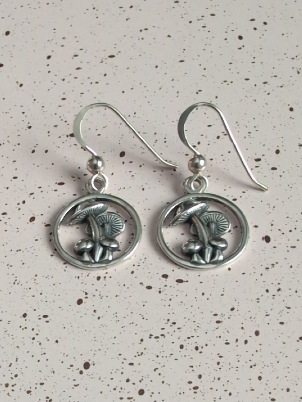 Sterling Silver Mushroom Circle Drop Earrings - Silver